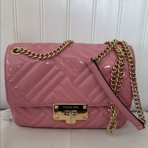 Michael Kors Glossy Pink Quilted Bag with Gold Chain